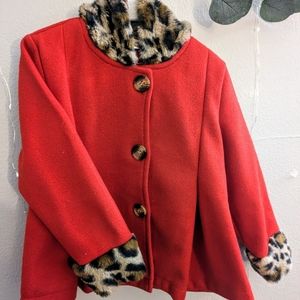 Girl's 4t coat: Red, faux-fur trim EUC